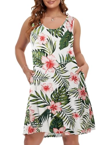 Image of BELAROI Women Plus Size Sundress Summer Casual Sleeveless Tshirt Dress Tie Dye Swing Tank Dresses with Pockets Beach Cover up