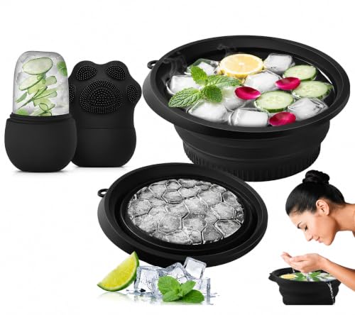 Image of 2-in-1 Ice Roller with Silicone Face Scrubber & Silicone Face Ice Bowl with Built-in Ice Tray - Combo Pack of 2 | BPA-Free | Reusable | for De-Puffing, Deep Cleansing & Skin Tightening (Black)