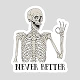 Artsy Legacy Never Better Skeleton Sticker, Funny Stickers Graphic Vinyl Decal for Water Bottles Windows Bumpers Laptops Phone Waterproof