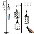 New Upgraded 72" Tall Dimmable Floor Lamp, 3 x 800LM 9W LED Bulbs Included, Farmhouse Standing Lamp with Remote Control, Industrial Tree Pole Floor Lamps for Living Room, Bedroom, Study Room - Black