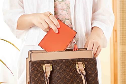 Gostwo Womens Small Bifold Slim Mini Wallet Purse With Tassel And Zippered Coin Pocket (Orange With Key Chain） #TOP6