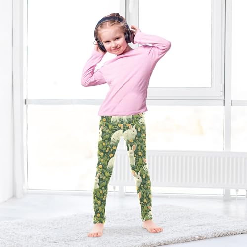 Rabbit Green Pattern A Girls Leggings Athletic Pants Tights Stretch Bottom4