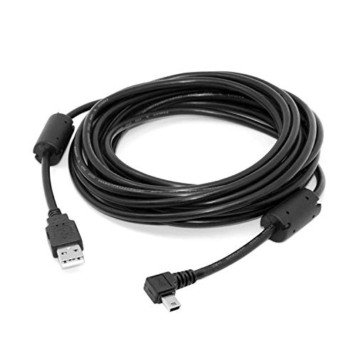 Cablecc - Cavo dati da connettore Mini-USB a 5 pin, maschio, angolato a sinistra di 90 gradi, a connettore USB 2.0 maschio, con nucleo in ferrite EMI, lunghezza di 5 metri