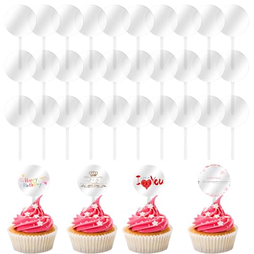 Lusofie 583194_1_6PVPGXVA 30Pcs Round Acrylic Cupcake Toppers 2 Inch Circle Acrylic Cupcake Toppers Diy Round Cupcake Picks Mini Wedding Cupcake Topper Sticks cover