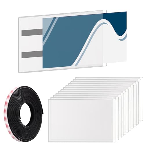 XUWAIDSGN 25 Pieces 3x5 inch Magnetic Label Holders Pallet Rack Sign holder with Magnet Strip Magnetic Vinyl Label Pockets Envelopes for Metal Shelves, Filing Cabinet, Toolbox