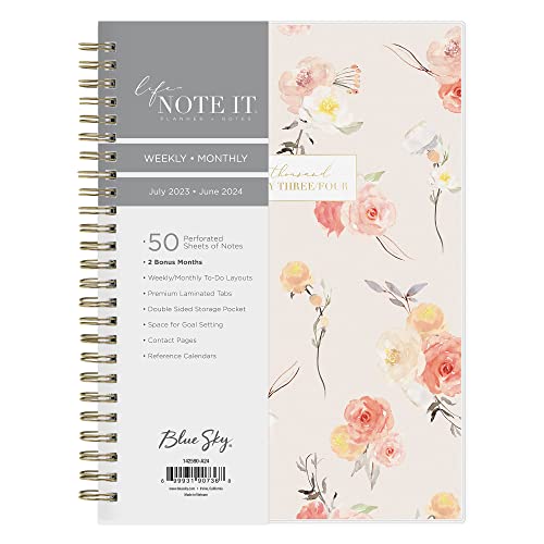 Blue Sky Life Note It 2023-2024 Academic Year Weekly And Monthly Planner Notes, 5.875" X 8.625", Frosted Cover, Wirebound, Hannah Frosted (142590-A24) #TOP18