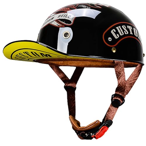 Image of Baseball Motorcycle Half Helmet DOT Approved for Adults Universal Hat Style Helmet with Adjustable Quick Release Buckle Fits Bicycle Cruiser Scooter