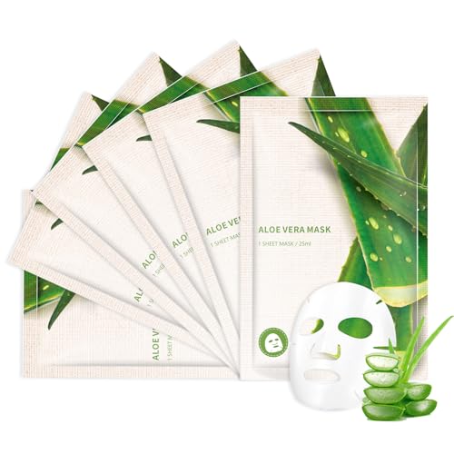 OUPEICHARM Aloe Vera Face Masks Sheet for Women,Moisturizes Facial Masks Oil Control,Hydrates, Soothes,Home Spa Facial Sheet Mask For All The Skin(6Pack)