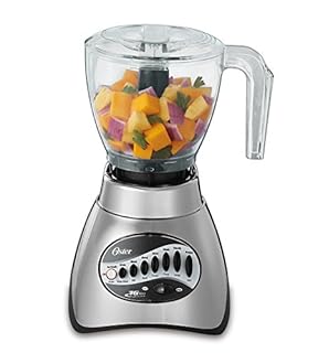 Oster Classic Series 16-Speed Blender with Food Chopper & 5-Cup Glass Jar, Countertop Kitchen Blender, Brushed Nickel