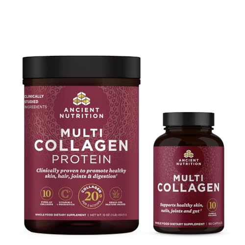 Ancient Nutrition Multi Collagen Capsules, 90 Count + Multi Collagen Protein Powder, Unflavored, 45 Servings - image 1