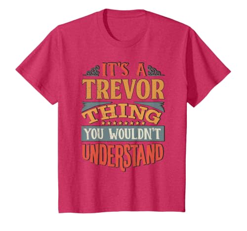 Trevor Name T-Shirt, Youth, Red Heather, Large