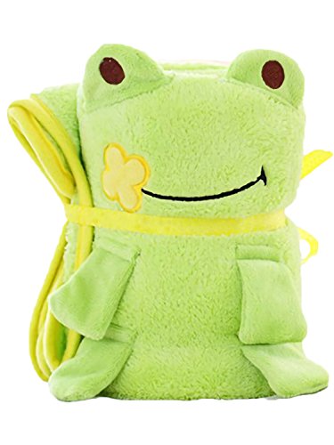 Azrte(アズルテ) 大判 アニマル ブランケット あったか フリース りぼん 巻き 可愛い ぬいぐるみ ひざ掛け 枕 かえる