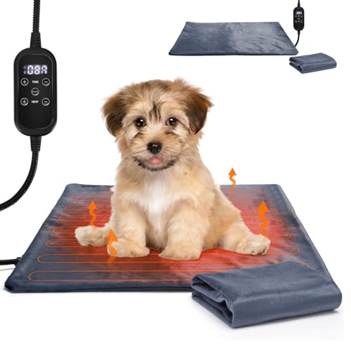 Nobleza Manta Eléctrica para Gatos y Perro Pequeños Paquete de 2, Almohadilla Térmica para Mascotas con Temporizador y Temperatura Ajustables, con 4 Fundas Cortas de Felpa, 45 * 45 cm