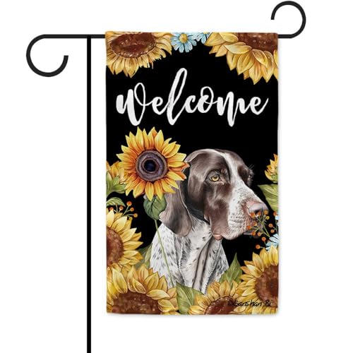 Girasoles alemán de pelo corto puntero jardín bandera acuarela perro flores primavera verano decoración bandera para jardín al aire libre doble cara 30 x 45 cm