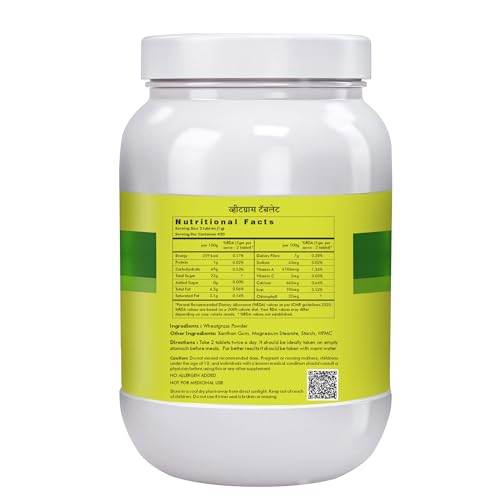 Image of Herbal Hills Wheatgrass Tablets | 900 Tablets | | Natural Antioxidant & Immunity Booster | Supplement | For Energy, Detox & Alkaline Balance | With Pure Wheatgrass Powder Pack of 2