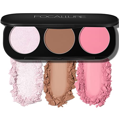 FOCALLURE Blush and Highlighter Palette,3 in 1 Contour Palette,Cruelty-Free Matte Bronzer Powder,Shimmer Illuminator Highlighters for a Glowing Look,#06