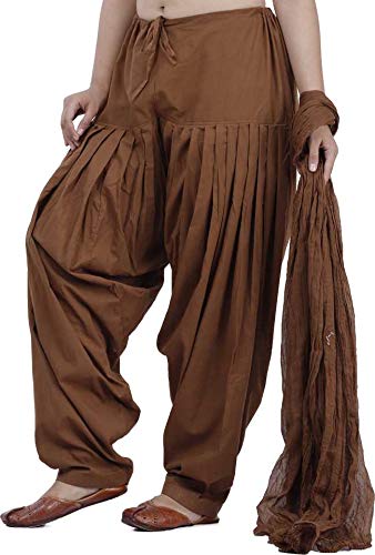 Woman's Pure Cotton Patiala with Dupatta - Printed Salwar (Brown)-image-47