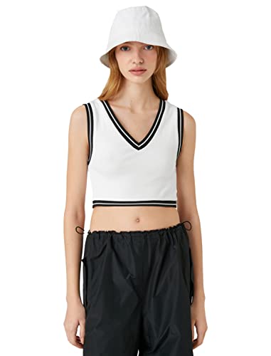 Crop Tank Top Koton aux Détails Rayés et Encolure en V Graphique
