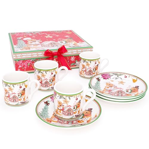 Vaisselle céramique expresso tasses Gingerbread soucoupes et coffret de Noël 3 oz - 7
