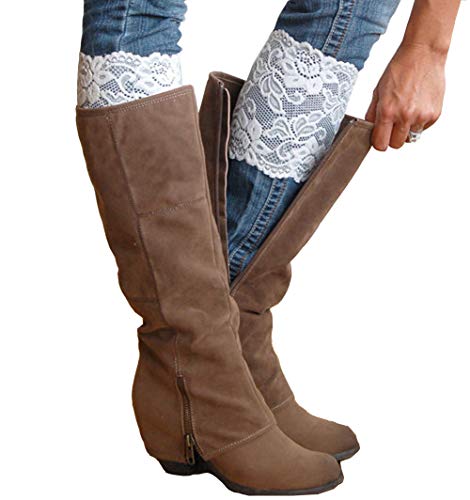 ccHuDE 2 Pairs Stretch White Lace Boot Cuffs Leg Warmers Short Boot Cover Socks Boot Topper for Women