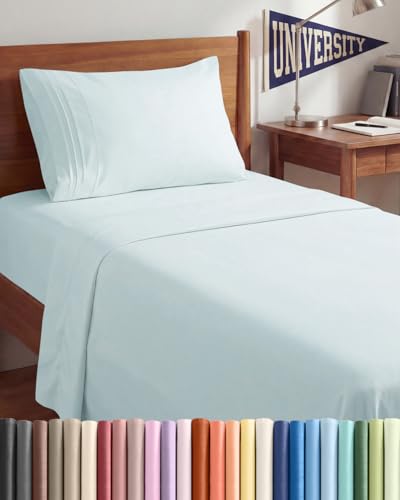 TwinXL Size 3 Piece Bedding Sheet Set - Breathable & Cooling Bed Sheets - Hotel Luxury Bed Sheets for Kids, Teens, Women & Men - Deep Pockets - Easy-fit - Soft & Wrinkle Free - Ice Blue Oeko-Tex Set