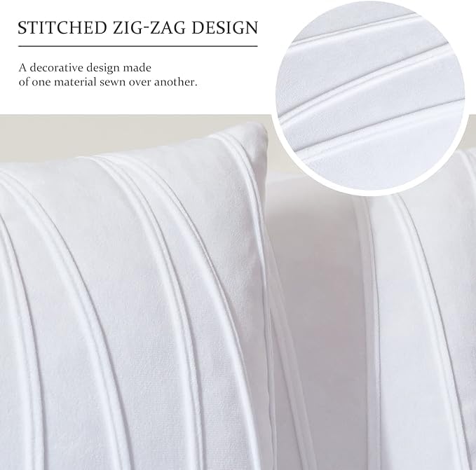 Image of Amazon Brand - Umi Decorative Striped Throw Pillow Covers 18 X 18 Inch,Soft Solid Velvet Pillow Covers Cushion Case with Zigzag Pattern for Sofa Bedroom 45 X 45 Cm (Pack of 2) White