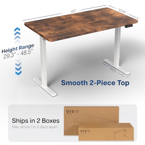 Image of VIVO Electric 43 x 24 in Rustic Standing Desk, Memory Height Adjustment, 1B Series, Holds 220 lbs, One-Piece Vintage Brown Top, White Frame, DESK-KIT-1W4N