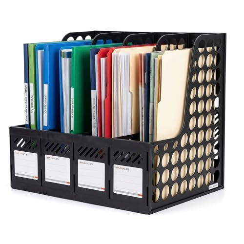 Ysenchan Plastic Magazine File Holder & Desk Organizer, 4 Vertical Compartments File Folder...