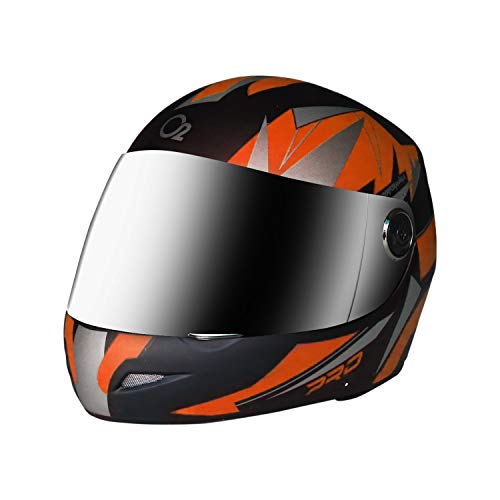 Image of O2 Max Pro Full Face Helmet with Scratch Resistant Visor, Cross Ventilation & Matte Finish Graphics for Men's Bike Motorcycle Scooty Riding (Orange, M)