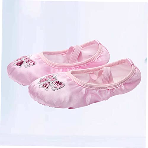Kisangel Ballet Dance Shoes for Boys and Girls Girls Embroidered Sequins Satin Flats Non- Sole for Ballet Jazz Gymnastics and Yoga2