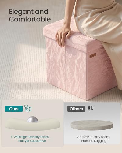Image of SONGMICS Storage Ottoman, Foldable PU Leather Footrest, 15 x 15 x 15 Inch