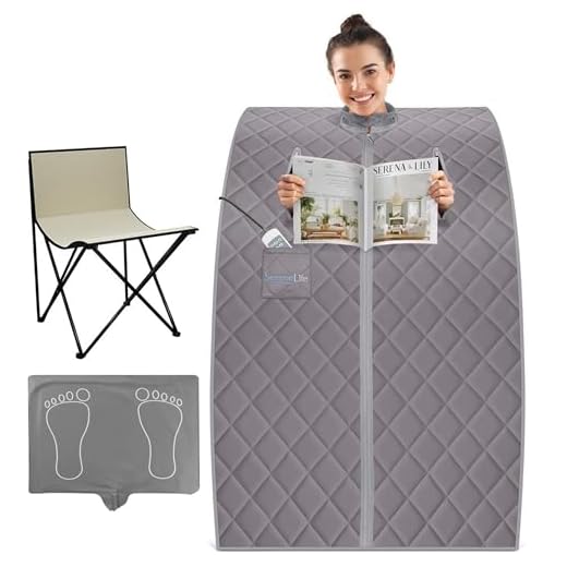 SereneLife Portable Sauna for Home, Infrared Sauna Tent with Heated Foot Pad and Folding Chair, Compact Personal Rejuvenation Sauna, Remote Control In-Home Spa, 38" x 32” - (Gray)