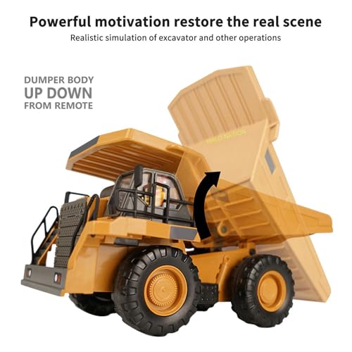 Image of HALO NATION 6 Channel Remote Control Dumper Truck with 27MHz Remote Rechargable RC Dump Truck with Rechargeable Battery,5 Years and above,yellow,black