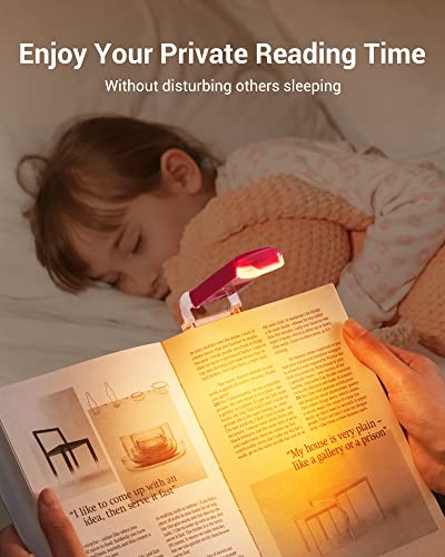 Image of DEWENWILS Amber Book Light, USB Rechargeable Book Light for Reading in Bed, 3 Brightness Levels, Blue Light Blocking, LED Clip-on Reading Light for Kids, Bookworms (Pink)