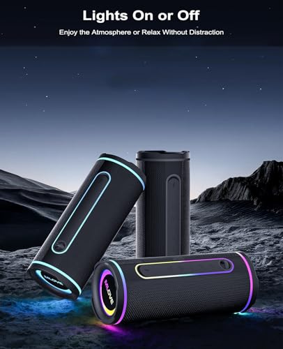 Image of MLOVE E80 Speakers Bluetooth Wireless, Portable Bluetooth Speaker with Aux Input, Micro SD Card Slot, Bass Up, TWS, RGB Lights, IPX7 Waterproof, BT5.4 for Outdoor, Car Music, Beach, Gifts, 30W, Black