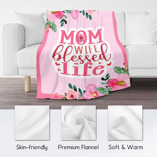 Mothers Day Blankets - 40x50 Inches Fleece Throw for Mom Wife Daughter Sister - Soft Cozy Pink Fuzzy Blanket Gifts