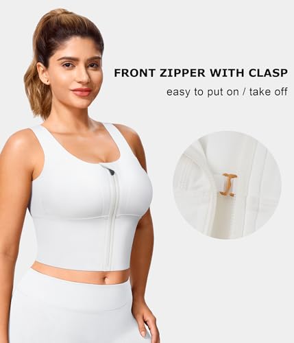 Image of TrainingGirl Zip Front Closure Longline Sports Bras for Women - Workout Crop Tank Tops Yoga Camisole Criss Cross Back