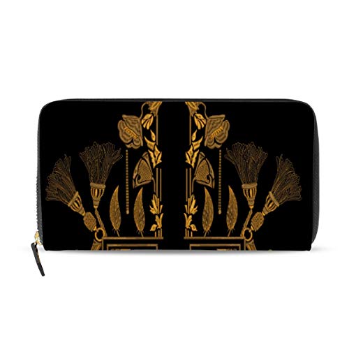 Preisvergleich Produktbild GIGIJY Portemonnaie mit ethnischen ägyptischen Kunstmustern, mehrere Kreditkartenfächer, Tasche für Frauen, Leder mit Reißverschluss