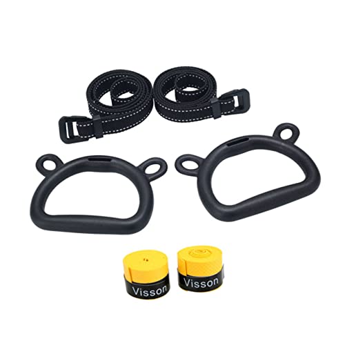 LIFKOME 2個 用体操吊り輪 プラスチック製 運動用リング 全身筋力強化 トレーニング器具 黄色グリップ付 室内外エクサ対応
