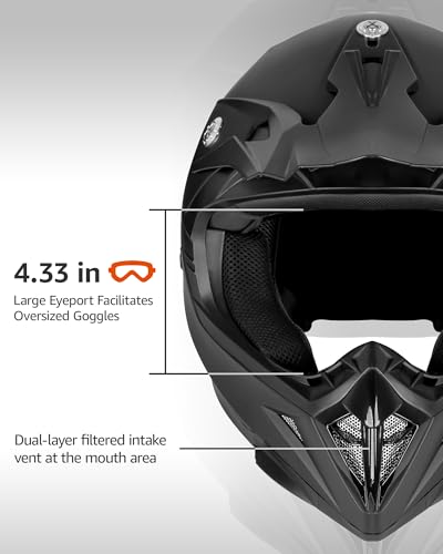 Image of YEMA Adults Dirt Bike Helmets, Ventilated Motocross ATV Dirtbike Offroad BMX MX Helmets, DOT Approved Motorcycle Helmets, YM-915, Black