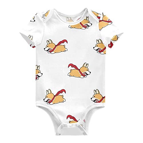 Image of vvfelixl Baby Girls' Bodysuits Flying Corgi Dog Short Sleeve Cotton Baby Clothes For Girls 3-6 Months Puppy