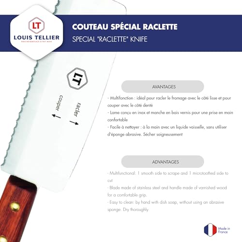 Miniatura 4 de Louis Tellier - Cuchillo Raclette Acero Inoxidable - Cuchillo Raclette Especial Metal Y Madera - 24,5 X 1,5 X 4,5 Cm - Lado Corte Y Lado Raclette - Made In France