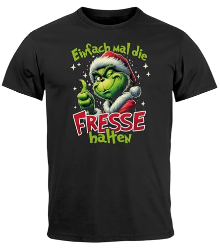 MoonWorks Herren T-Shirt Grinch Weihnachten Spruch lustig Weihnachtsmuffel Xmas Weihnachtsoutfit Männer Schwarz 3XL