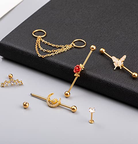 20Pcs 316L Stainless Steel Industrial Barbell Earring Cartilage Earring Helix Tragus Studs Conch Daith Piercing Jewelry4