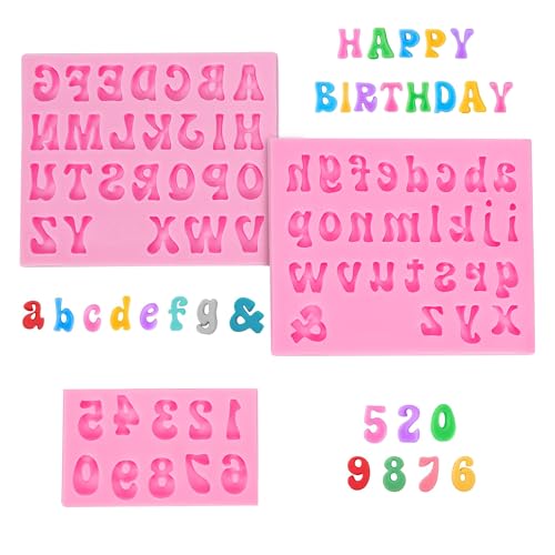 YunKo 3Pack Silicone Fondant Letters Molds and Numbers Molds 0-9 Numbers and 26 Letters Silicone Fondant Chocolate Clay Molds for Decorating Cake Candy Chocolate DIY Cake Decorating