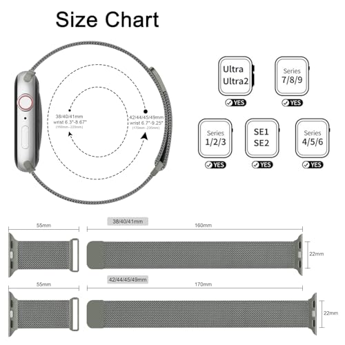 Image of Meliya Metal Straps Compatible for Apple Watch Strap 38mm 40mm 41mm 42mm 44mm 45mm 46mm 49mm Women Men, Adjustable Mesh Loop Magnetic Milanese Band for iWatch Series 10 9 8 7 6 5 4 3 2 1 SE