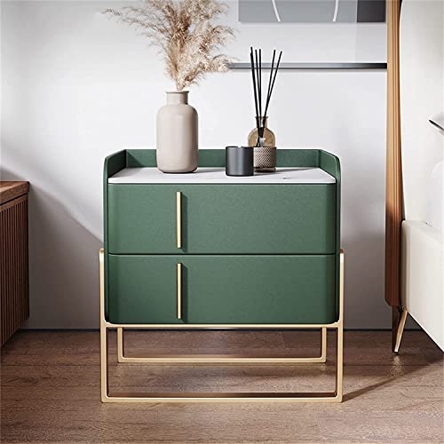 Mesita de Noche Ligera de Lujo Verde con 2 cajones, mesita de Noche nórdica Moderna para Dormitorio, mesita de Noche con cajones de Madera Maciza, mesita de Noche 50X39X52CM (Color