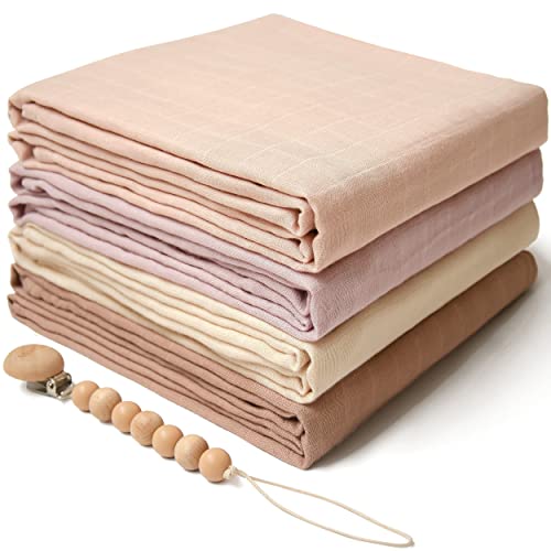 Image of Moonkie Muslin Swaddle Blanket | Comfort Soft Baby Blanket for Boys and Girls | Silky Infant Receiving Blanket Baby Swaddle Wrap | Unisex, 47 x 47 inches, 4 Pack