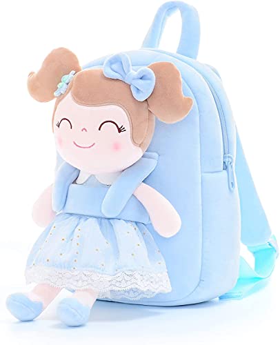 Toyshine Kids Backpack for Girls backpacks Plush bag with Soft doll for Toddler baby 9 Inches, Blue