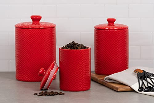 Image of 10 Strawberry Street CAN RED Diamond Kitchen Canister Set, Set of 3, Model:CAN-DIAMOND-RED-SET